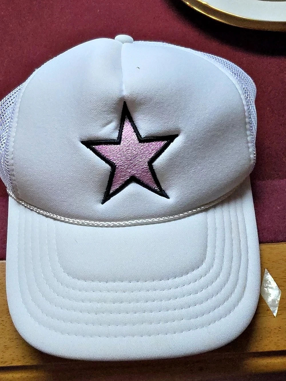 White & Pink Star Trucker Hat Like New